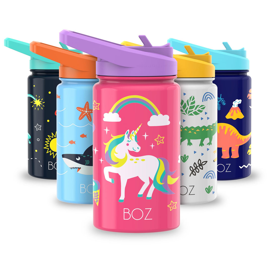 BOZ Kind Trinkflasche Kohlensäuregeeignet - Auslaufsichere Trinkflasche Edelstahl – Schule - Strohal