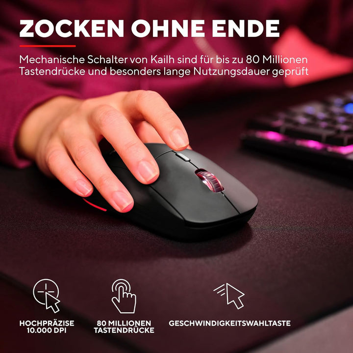 Trust Gaming GXT 926 Redex II Gaming Maus Kabellos 2.4GHz 65 Stunden Akkulaufzeit, Kailh-Schalter, 1