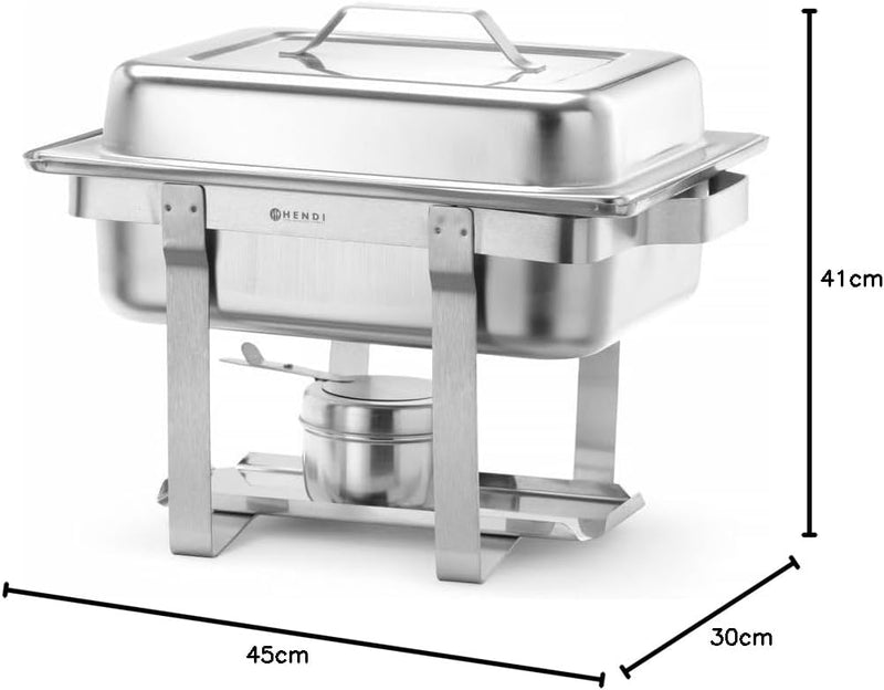 HENDI 475201 Chafing Dish 1/2, Gastronorm, mit hochglanzpoliertem, einsteckbarem Deckel. Inkl. Brenn