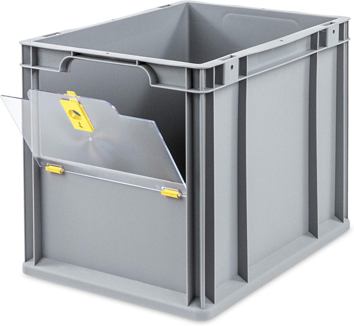 aidB Eurobox NextGen Insight Cover gelb, 400x300x320 mm, Cover hoch, robuste Regalbox mit Entnahmeöf