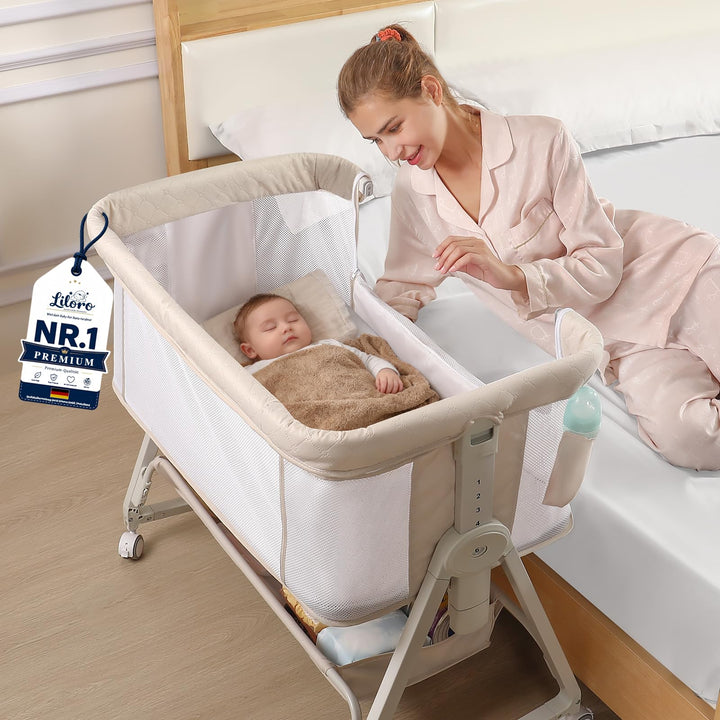 Baby Beistellbett 4-in-1 mit Wiegefunktion, Stubenwagen, 6-Fach Höhenverstellbar, 360° Atmungsaktive