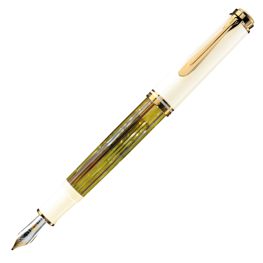 Pelikan Füllhalter Souverän 400, Schildpatt-Weiss, Feder M (mittel), hochwertiger Kolbenfüller im Ge