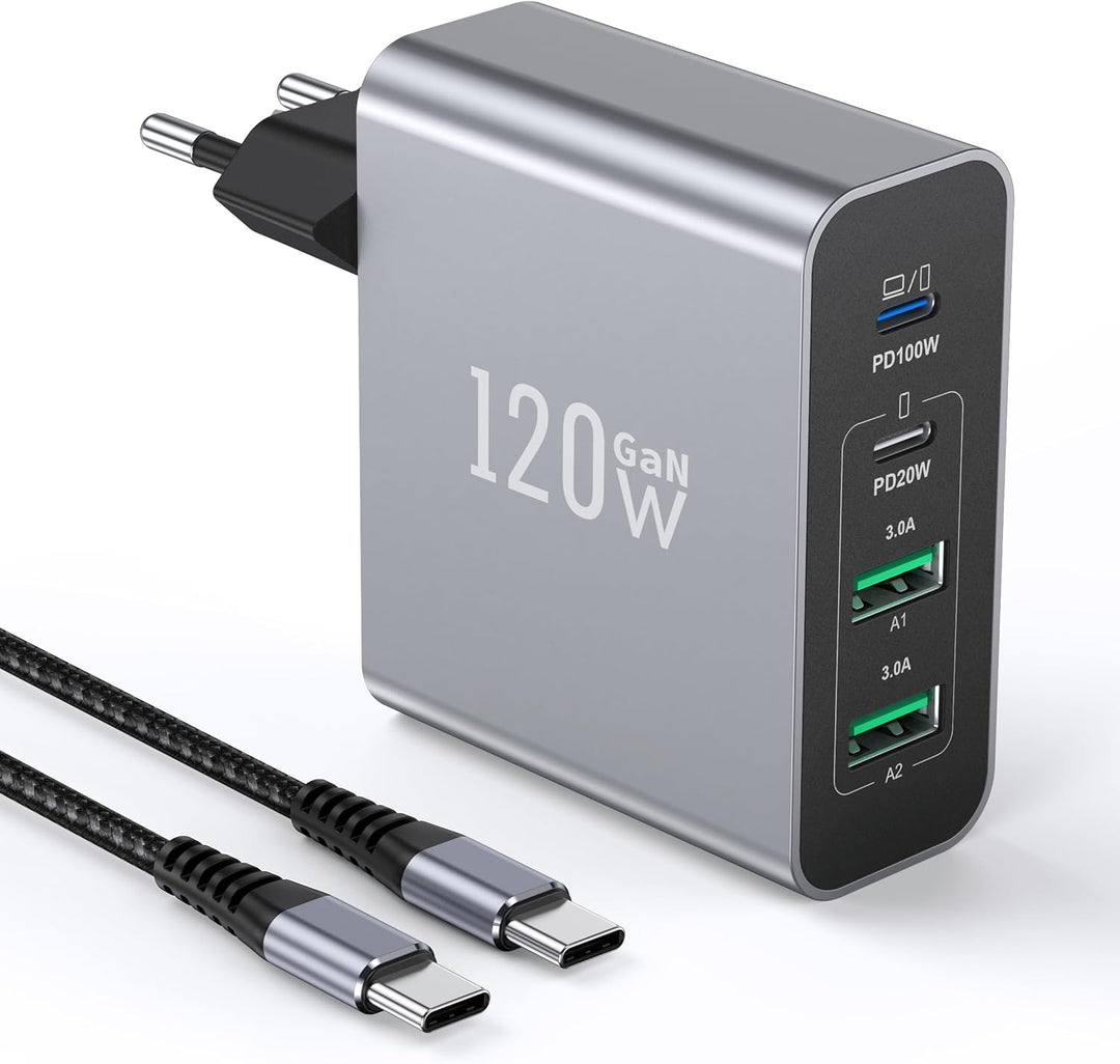 120W 4-Port USB C Ladegerät Mehrfach Mit USB-A, Schnellladegerät PD3.0 Power Adapter, Netzteil Für i