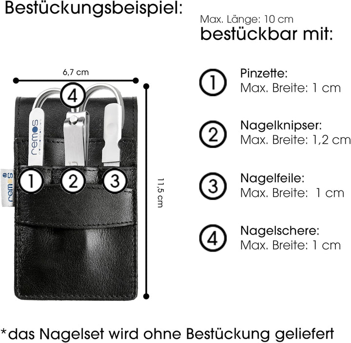 REMOS Nageletui leer aus echtem Leder zum Bestücken mit 4 Instrumenten - schwarz, Schwarz