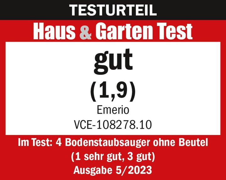 Emerio ECO Zyklon Staubsauger 900 Watt Leistung 2,0 Liter Staubbehälter 7m Aktionsradius HEPA Filter