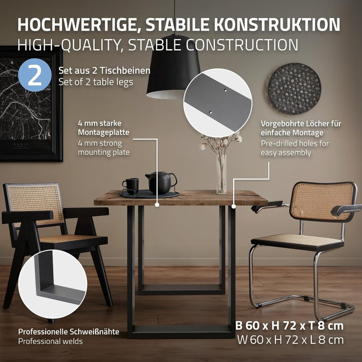 ECD Germany 2er Set Tischbeine aus Vierkantprofilen 60x72 cm Anthrazit, pulverbeschichtete Stahl, In