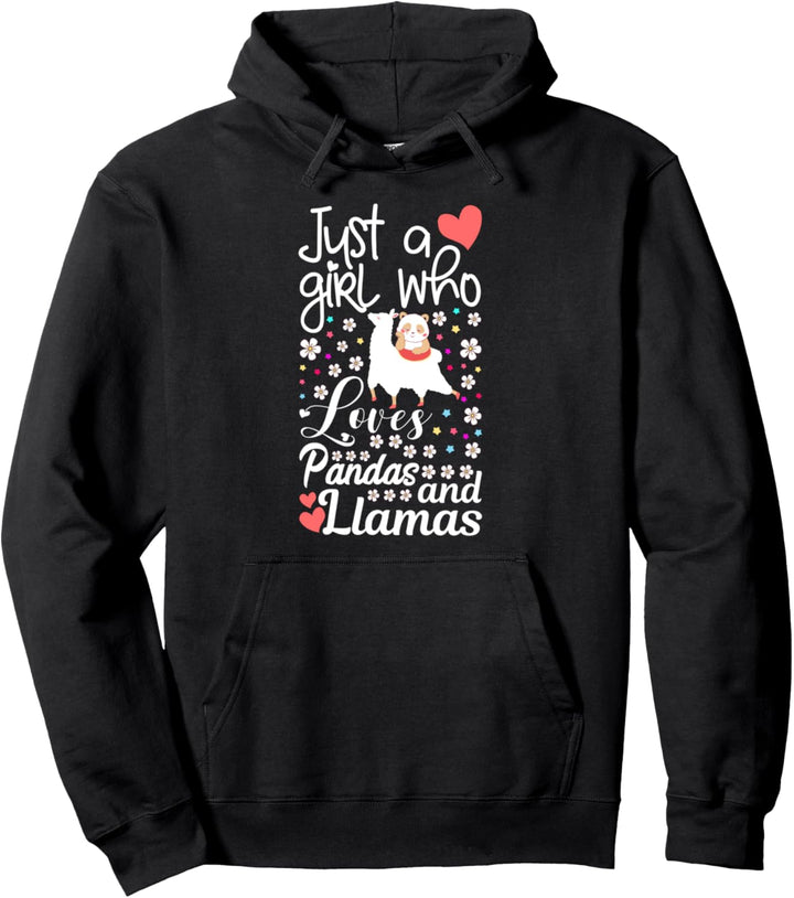 Panda Bear Gift Cute Just a Girl Who Loves Pandas and Llamas Pullover Hoodie