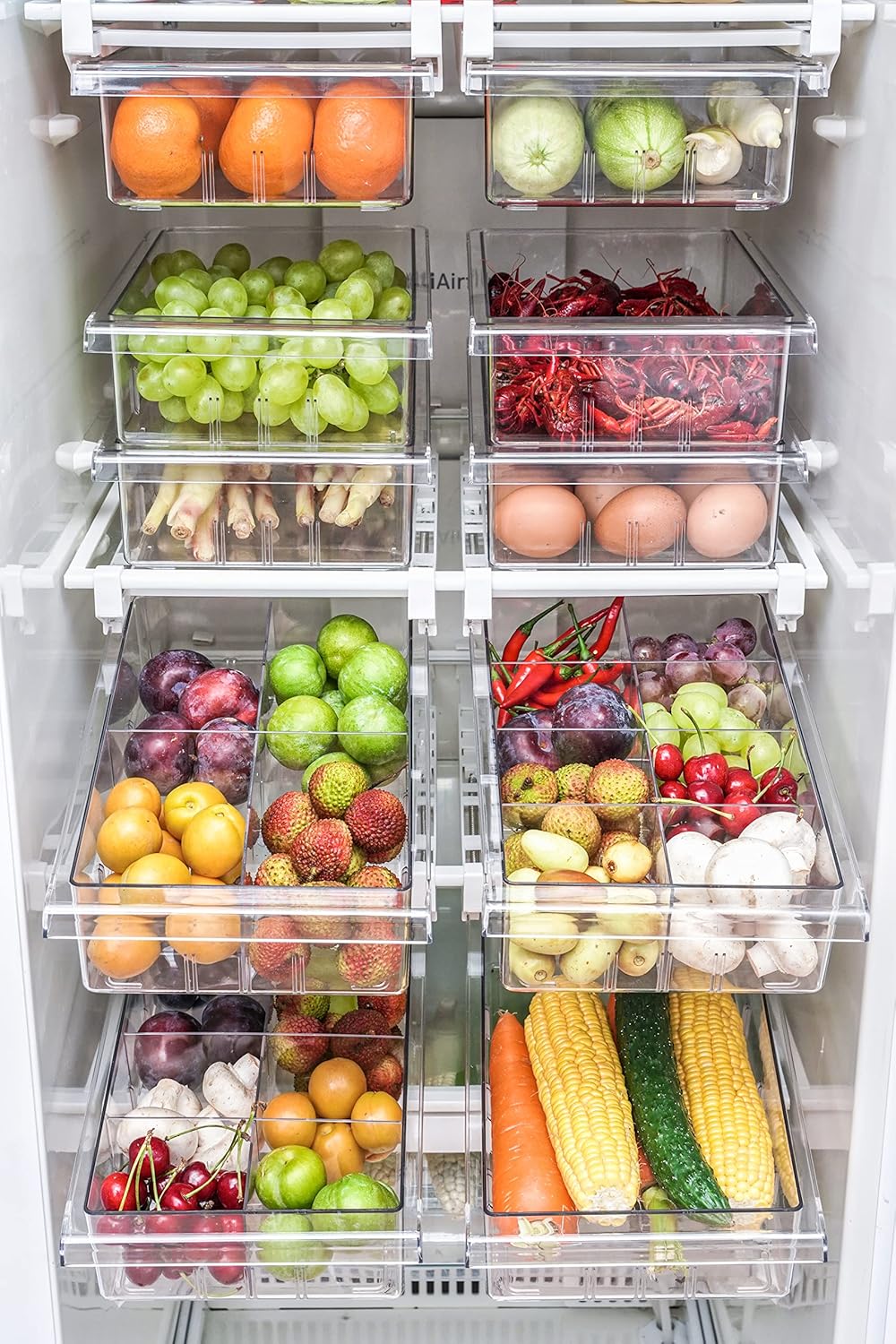 YekouMax Fridge Organizers - Includes 1 Drawers and 2 Dividers, Stackable Storage Box, Kitchen Organ