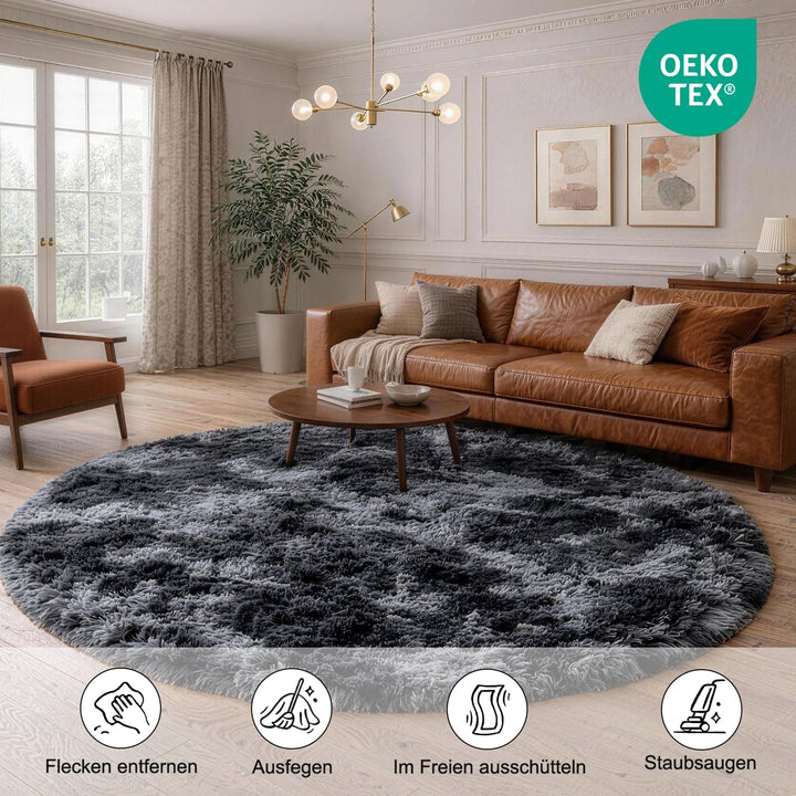 ROHATIM Schlafzimmer Plüsch Teppich Rund,Flauschiger Teppich für Wohnzimmer,modernes Wohnzimmer,Mädc