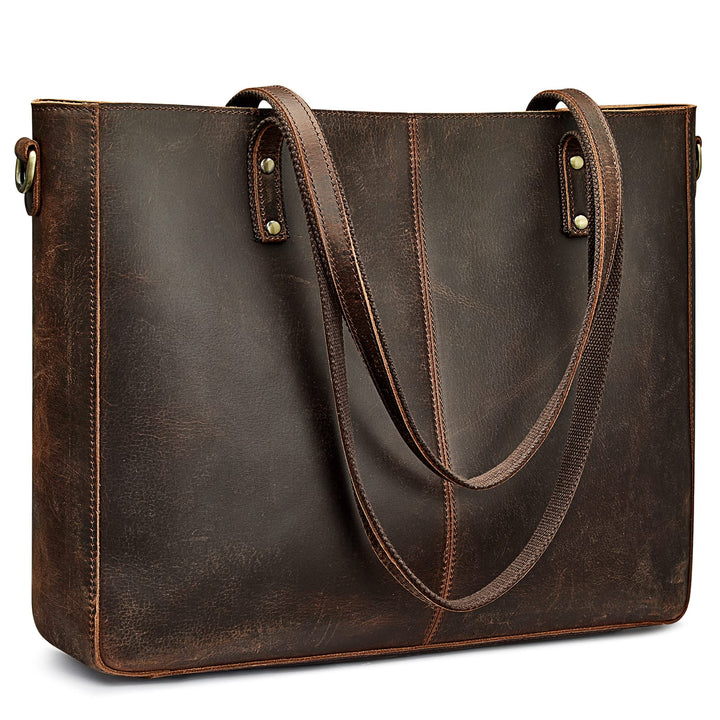 S-ZONE Damen Umhängetasche Echtleder Schultertasche Grosse Handtasche Arbeitstasche Dunkelbraun-l, D