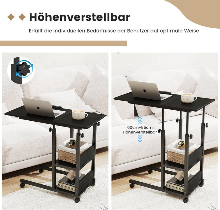 Hadulcet Beistelltisch Couch, Beistelltisch C-Form mit Rollen, verstellbare Tischplatte, Höhenverste