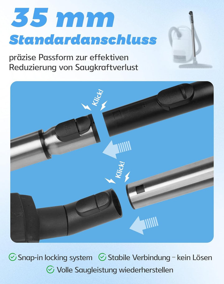 Edelstahl Staubsaugerrohr 35mm Teleskoprohr für Miele mit Klick System Kompatibel mit Miele Staubsau