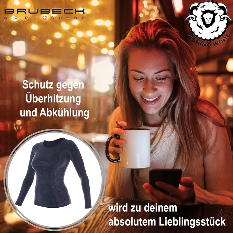 BRUBECK Damen Funktionsshirt Langarm | 41% Merino-Wolle | Atmungsaktiv | Funktionsunterwäsche | Atmu