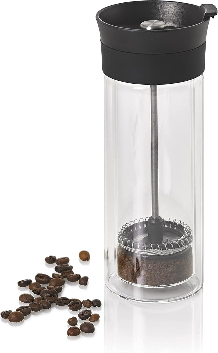 AdHoc TT25 French Press Becher THERMO-GLASS, 300 ml (ohne Kaffee), Glas/Edelstahl/Kunststoff/Silikon