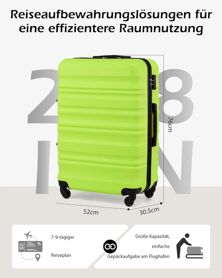 COOLIFE 28 ZollKofferset 4 Teilig, Hartschalenkoffer Set mit TSA Schloss, Reisekoffer mit 4 Rollen,