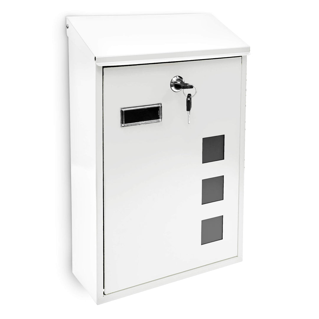 Relaxdays 10017417_W Weiss Design Briefkasten aus Metall 25x40 cm, 40 x 25 x 10 cm, Weiss