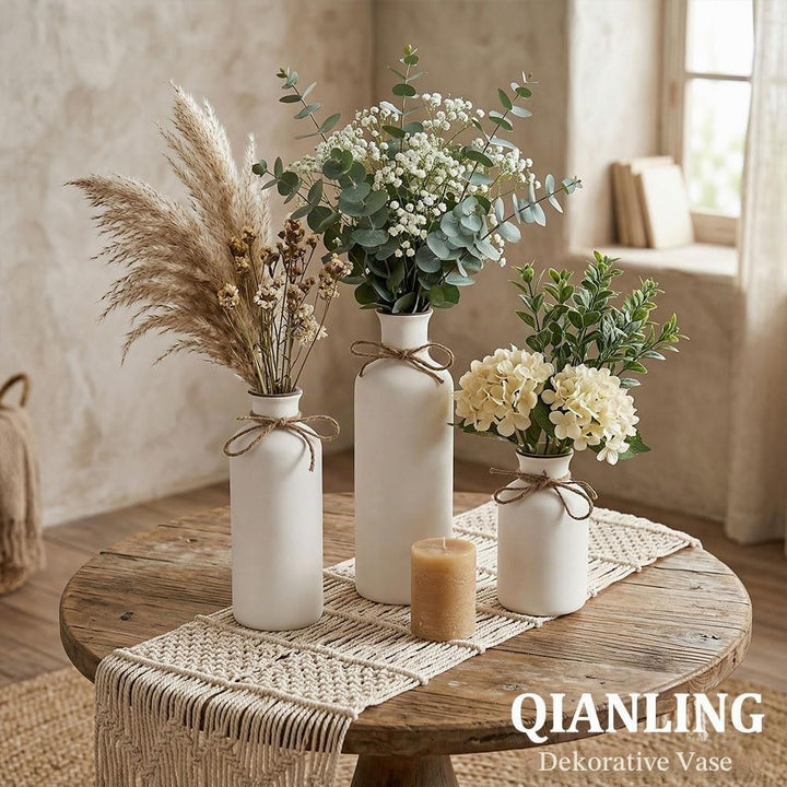 Weisses Keramik-Vasen-Set – 3 kleine Vasen, Boho-Vasen, Moderne Bauernhaus-Wohnkultur-Akzente, Wohnz