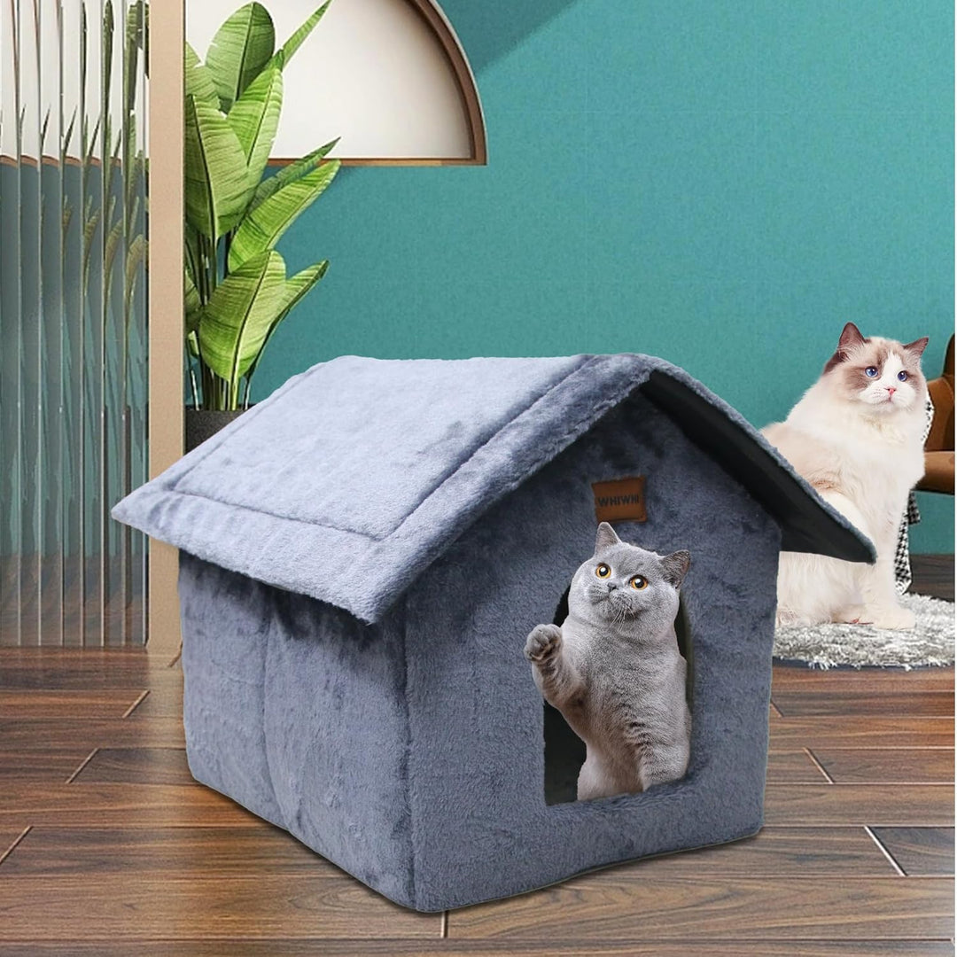 Plüsch Katzenhaus Katzenhöhlenbett mit Flauschiges Katzenkissen Tragbare Katzenhütte mit Rutschfeste