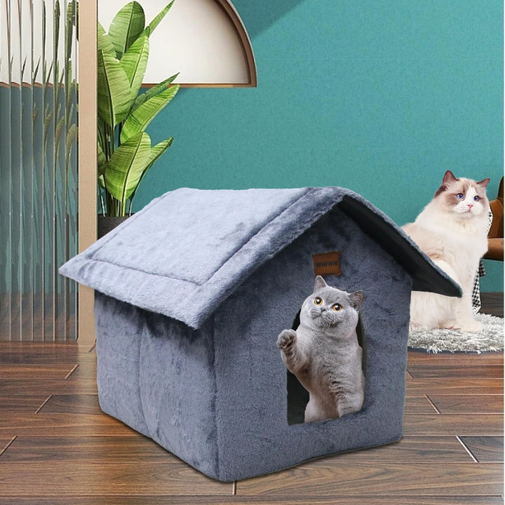 Plüsch Katzenhaus Katzenhöhlenbett mit Flauschiges Katzenkissen Tragbare Katzenhütte mit Rutschfeste