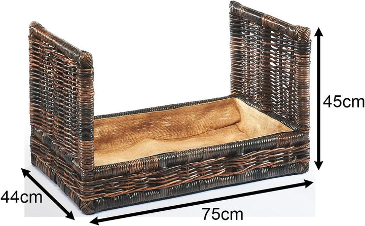 Kobolo Kaminholzablage Kaminholzregal - krabu Rattan - mit Leinenstoff - 75x44x45cm