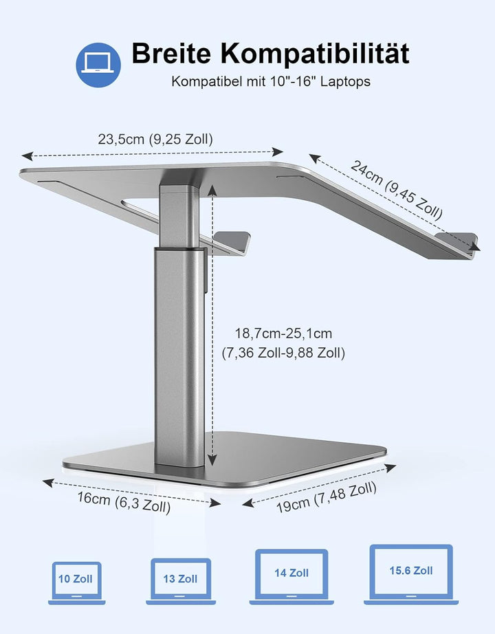 Babacom Laptop Ständer, 8 Höhenverstellbar Aluminium Kühlpads Laptop Stand, Ergonomischer Belüfteter
