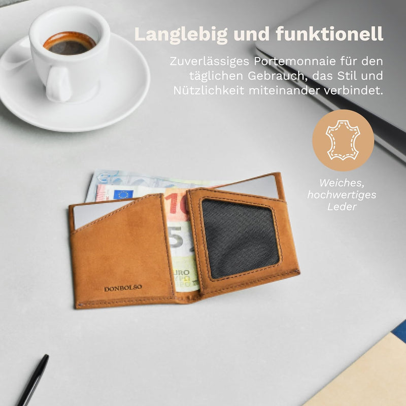 DONBOLSO Männer Zip Brieftasche - Ultra Thin Brieftaschen für Männer mit Münzfach - Slim Zippered Br