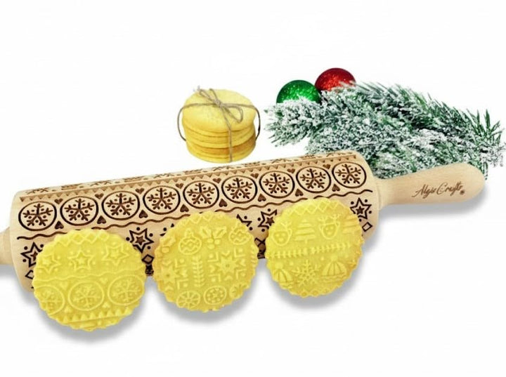 WINTER Nudelholz mit Muster Weihnachten Backen - Teigroller Holz für DIY Weihnachten Plätzchen und K
