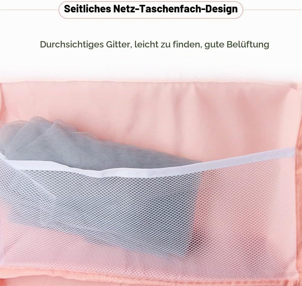 Hängeregal Kleiderschrank, 4 Fächer Hängender Organizer Schrank, mit 12 Netzseitentaschen für Famili