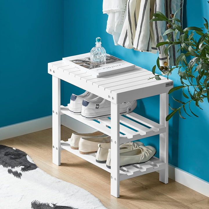 SoBuy Schuhregal Sitzbank Schuhbank mit 2 Jahren Garantie Breit 50cm weiss aus Bambus FSR02-K-W