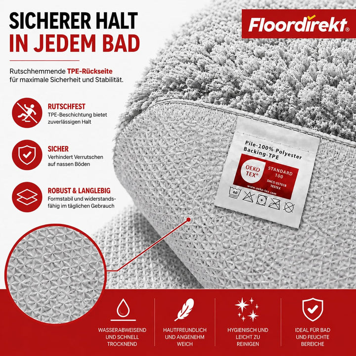 Floordirekt Badematte Sky - Badezimmerteppich - Weicher, dichter Hochflor - Rutschhemmend &amp; Schnell