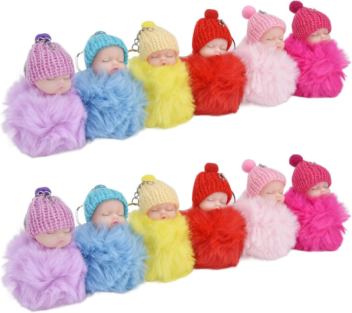 Zerodis Babypuppe Schlüsselanhänger, 11cm Schöne Mädchen Spielzeugpuppe Tragen Strickmütze Schlüssel