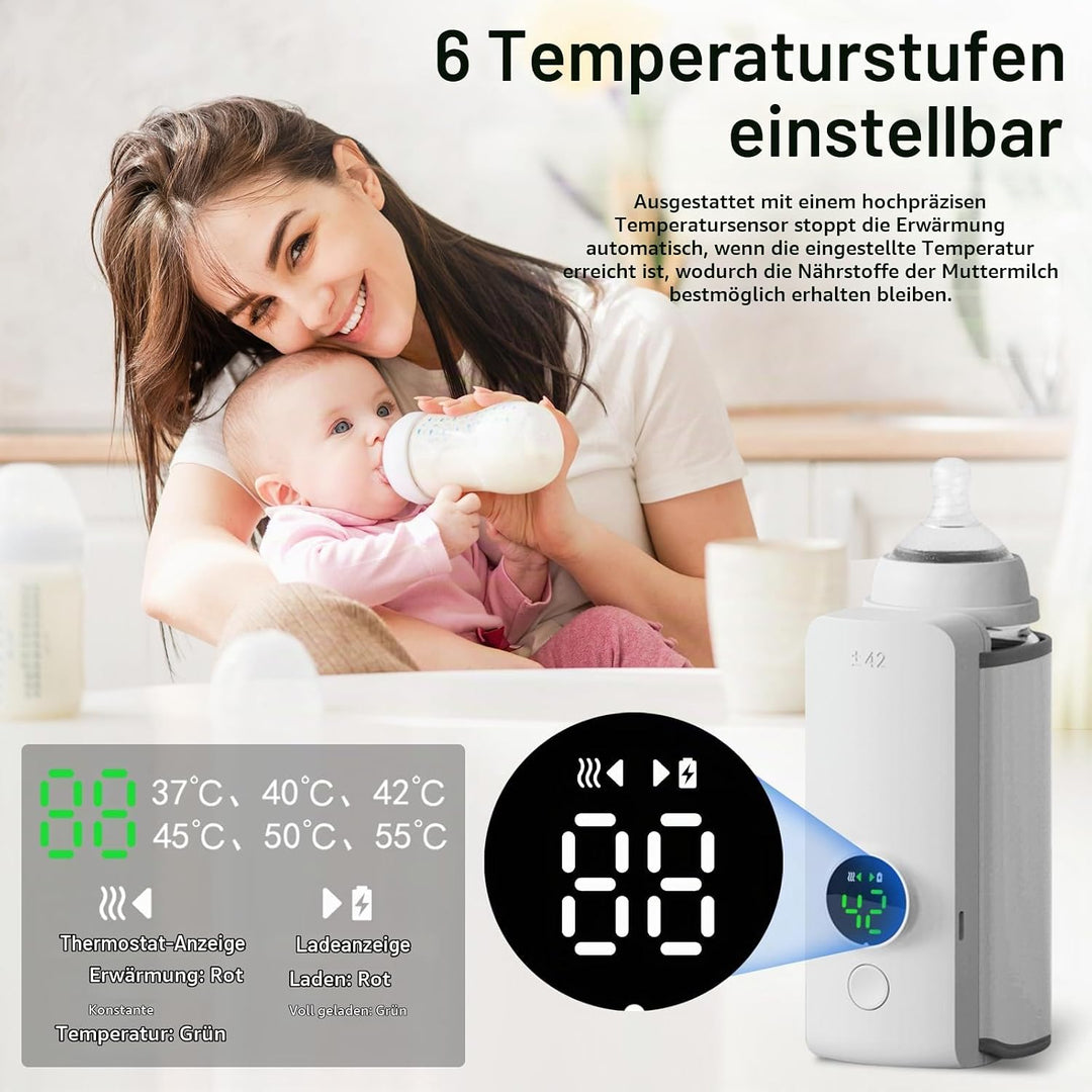 Flaschenwärmer, 6000 mAh Tragbarer Flaschenwärmer Baby Unterwegs mit 6 Einstellbare Temperatur und L