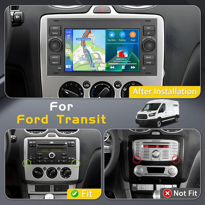 4G+64G Autoradio Android 15, 7" Touchscreen Radio für Ford Transit Fiesta Focus Galaxy Mondeo Fusion