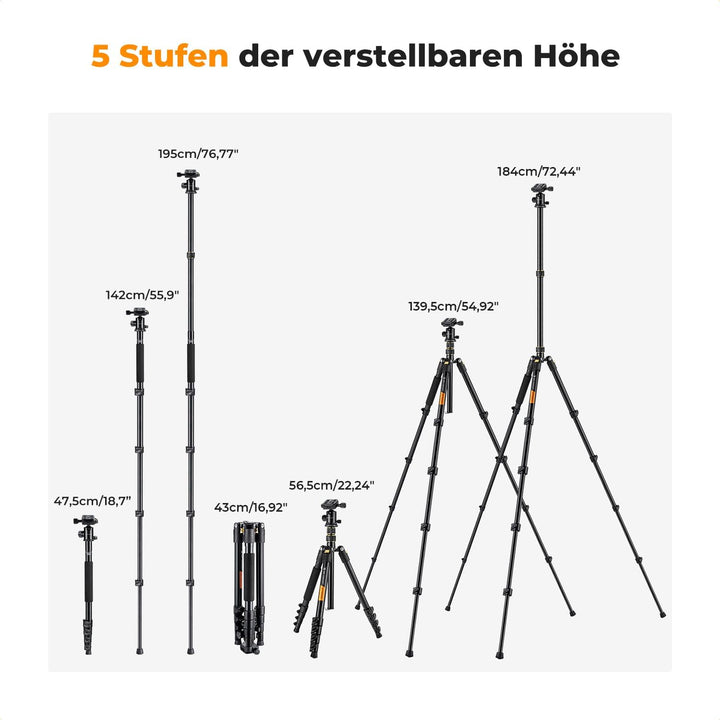 K&F Concept Kamera Stativ,184cm Handy Kamera Stativ, Leichtes Tripod mit Handyhalterung und Fernausl