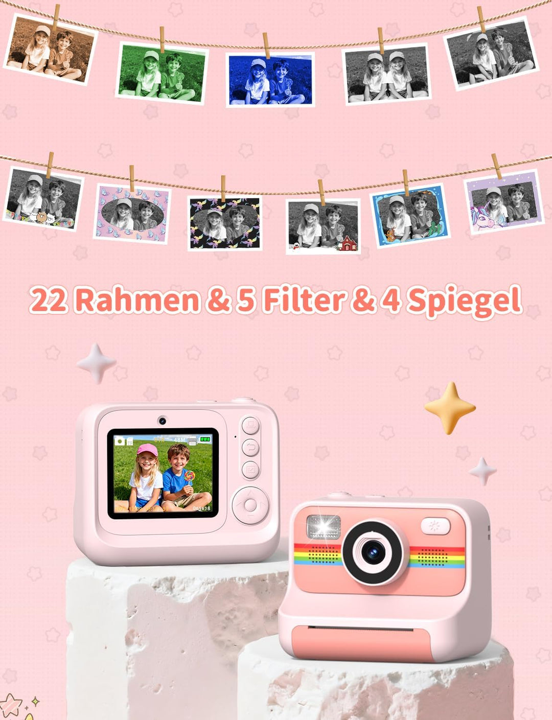 Sofortbildkamera Kinder, 1080P HD 2,4 Zoll Bildschirm Kinderkamera Sofortbildkamera mit 32GB Karte &