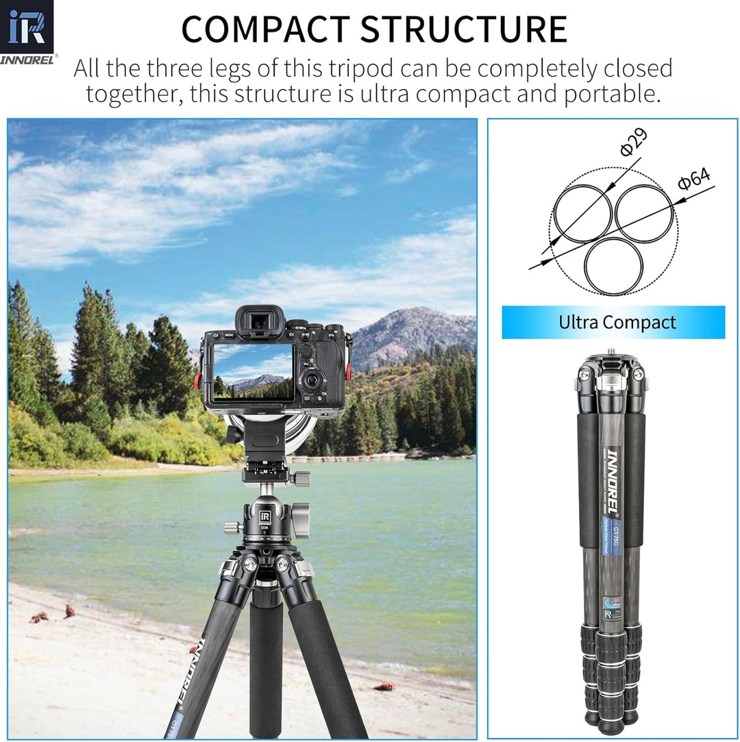 Kohlefaser-Stativ- INNOREL CT75C Super professionelles tragbares Reisestativ für DSLR-Kamera Robuste