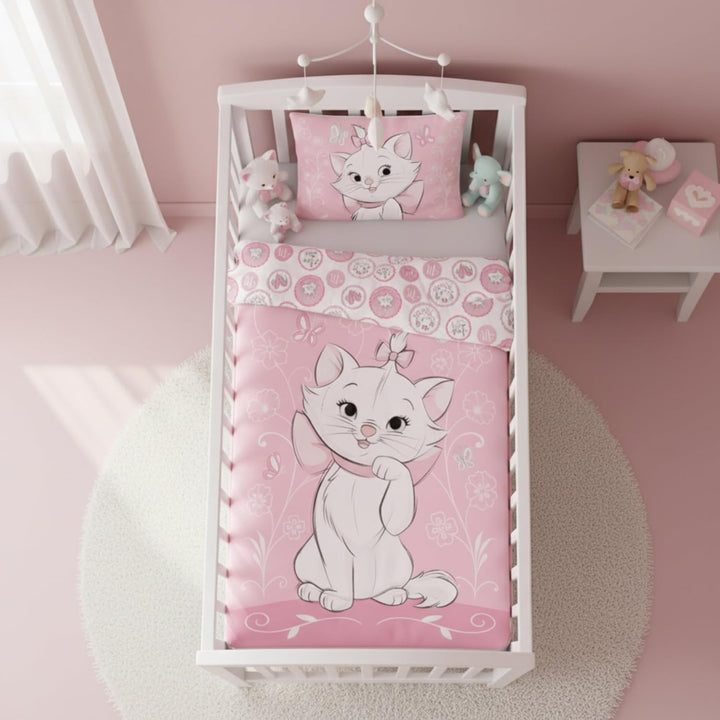 Kinderbettwäsche 100x135 cm Marie Aristocats mit Kissenbezug 40x60 cm, Baby Bettwäsche ideal für 60x
