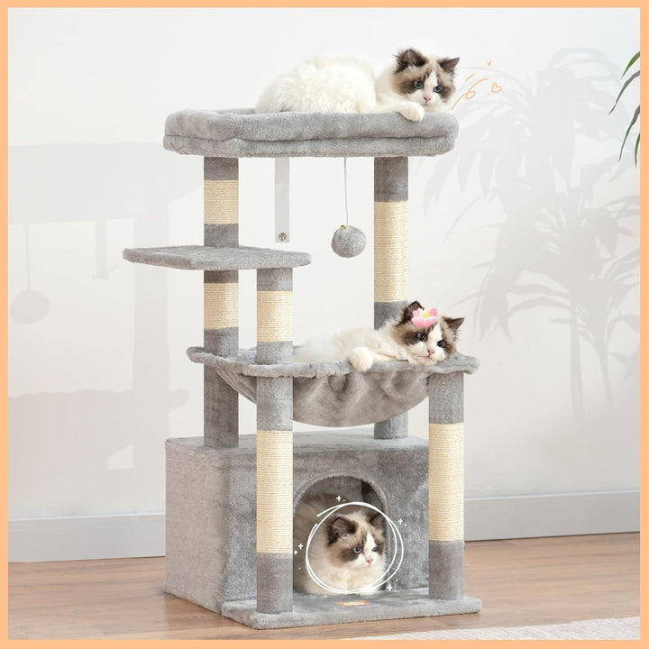 Heybly Kratzbaum, Katzenbaum mit Extra Grossem, Weichem Katzenkorb, Katzenkratzbaum mit Geräumigem K