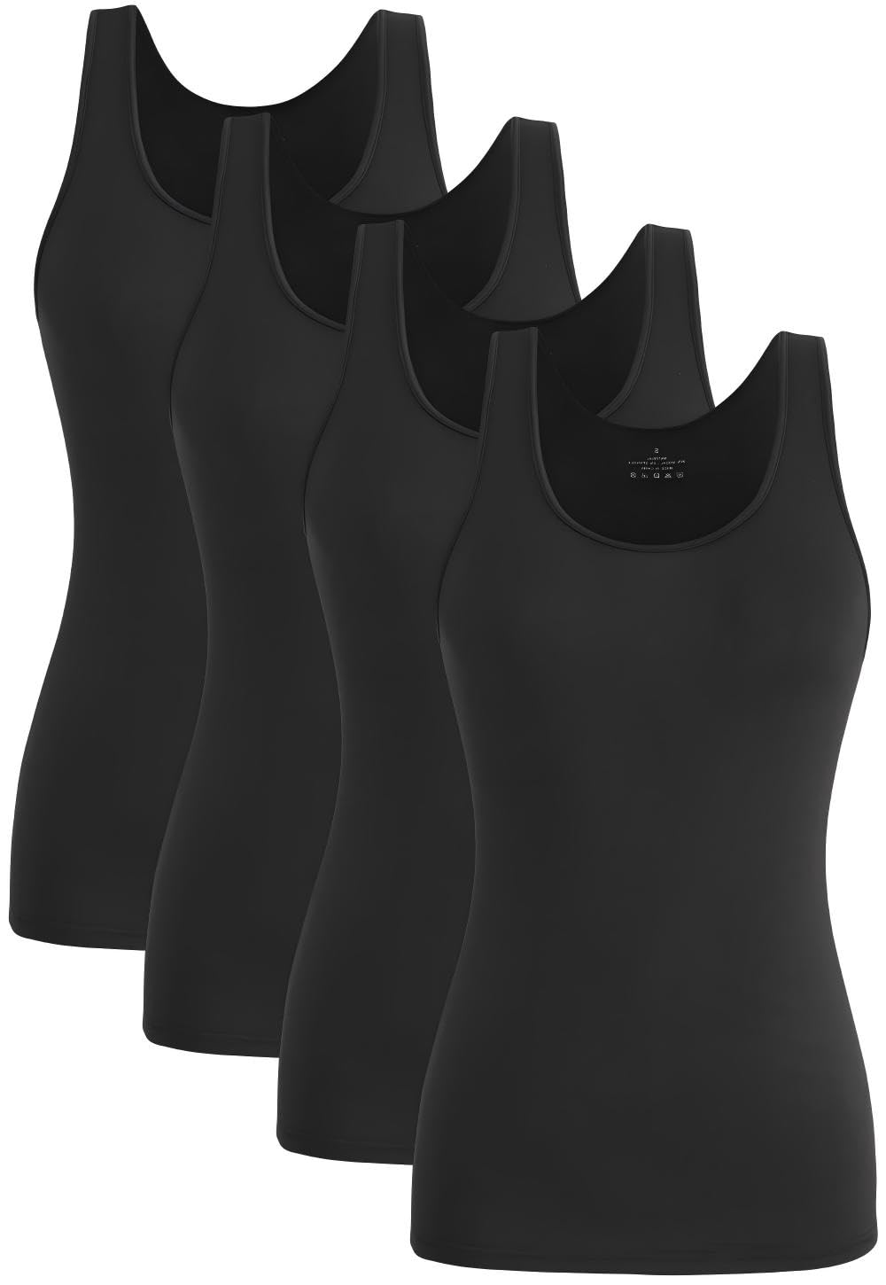 Knuffnee Damen Stretch Unterhemd Basic Tank Tops Workout Unterhemden Tops 4er Pack M Schwarz/Schwarz