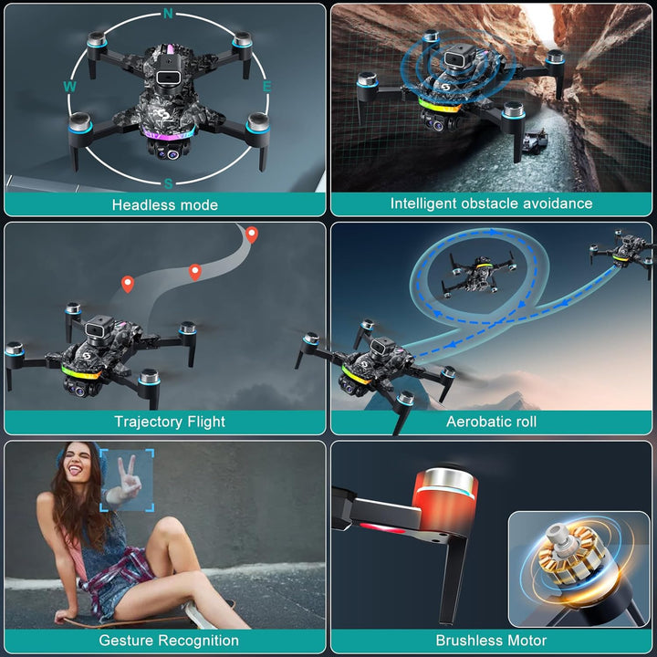 OBEST Drohne mit Kamera für Kinder, Bürstenlosem Motor RC Drone mit RGB Lichtern, 1080P Dual Kamera