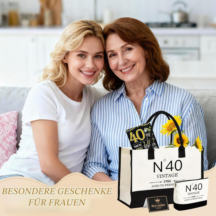 40.Geburtstagsgeschenke für Frauen Leinwand Tote Tasche Reiseausrüstung, 40 Jahre alte Geburtstagsge