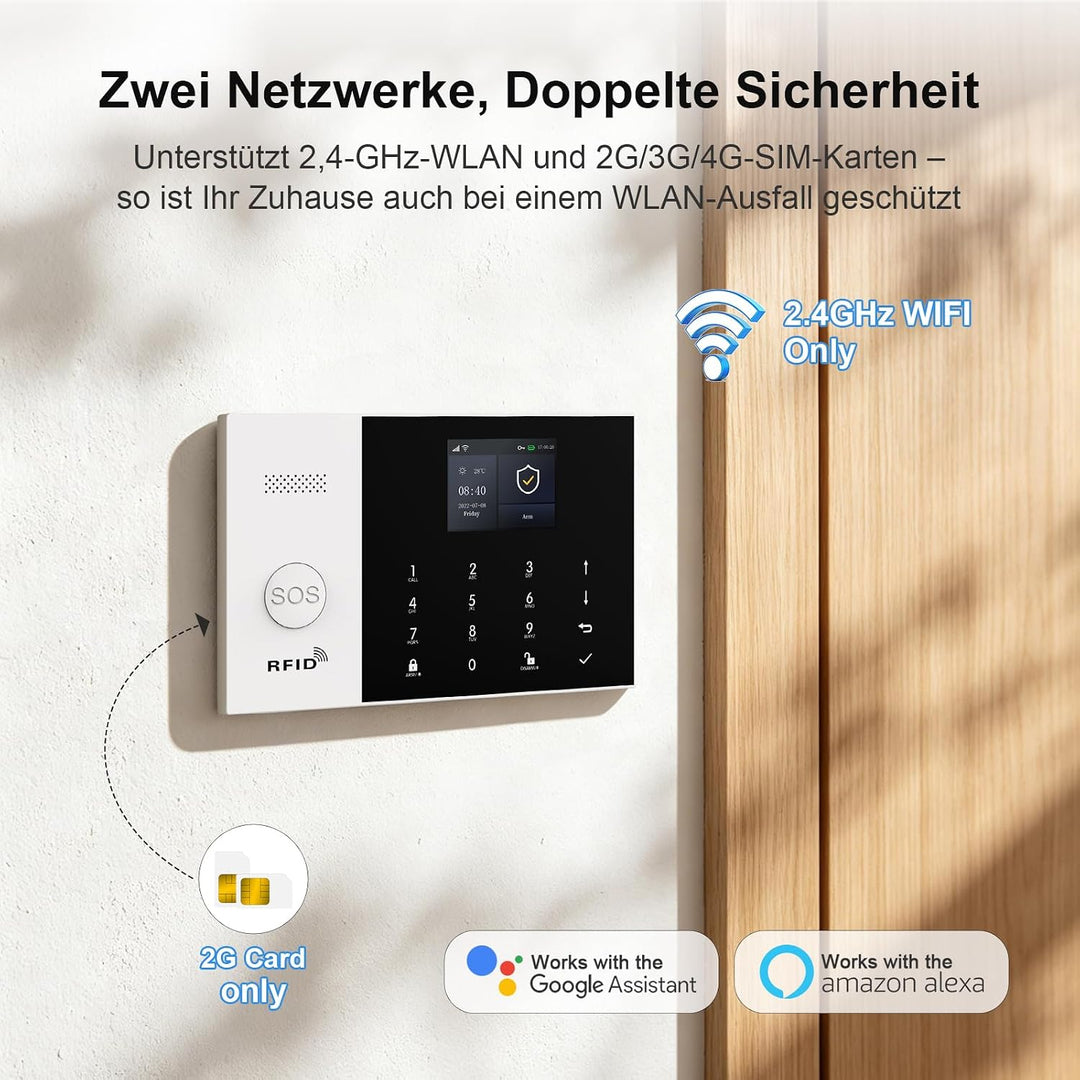 GSM Smart-Home-Sicherheitsalarm-Kit, drahtloses WiFi-Heimalarmsystem mit Sirene, PIR-Bewegungssensor