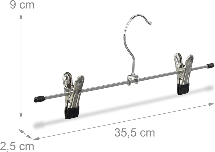 Relaxdays 40 x Hosenbügel Metall, Klemmbügel verstellbar, verschiebbare Klammern, Rockbügel, HBT 9 x