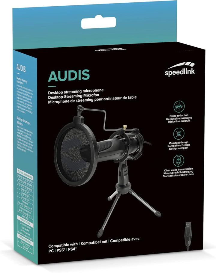 Speedlink AUDIS Desktop Streaming Mikrofon USB für PC - Standmikrofon Gaming Mikrofon mit USB Anschl