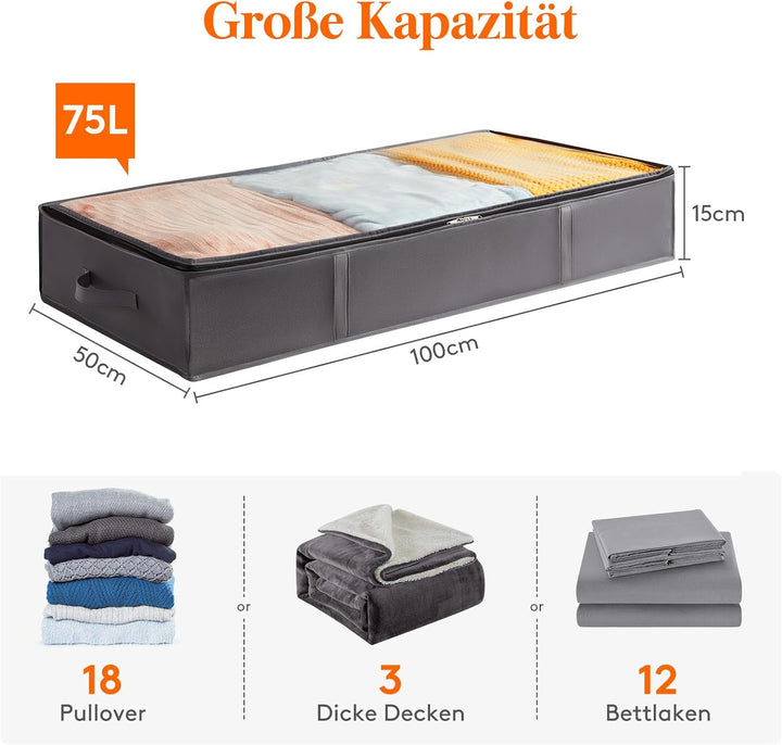 Lifewit Unterbett Aufbewahrungsbox Unterbettkommode,Faltbare Kleideraufbewahrungstasche mit Deckel f