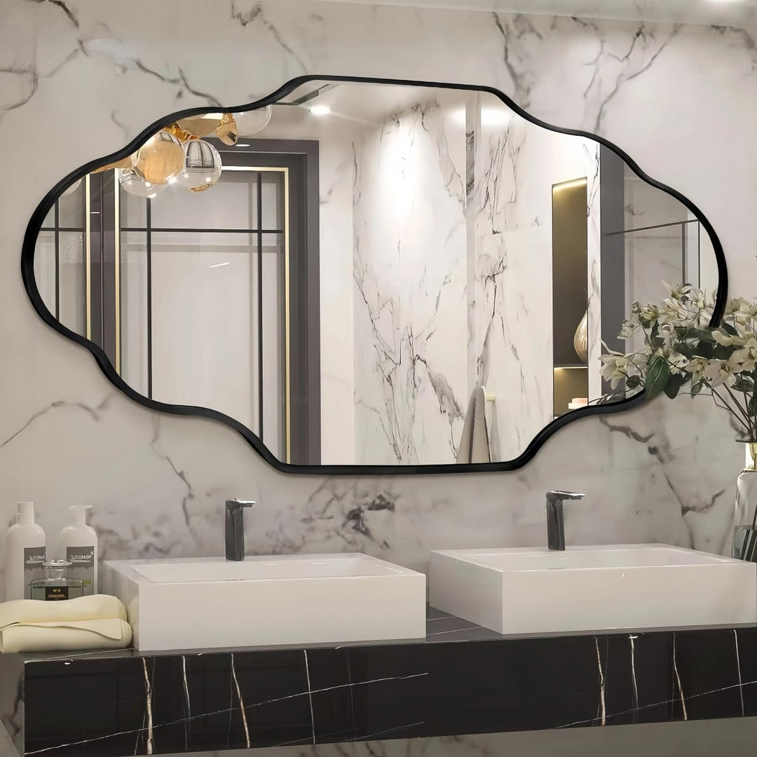 Clevich Spiegel Asymmetrisch 66x116cm Rahmen Alu, HD Glas Wandspiegel, Moderner Dekor-Spiegel, Schla