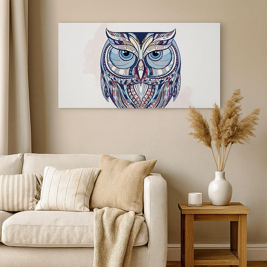 Wandbilder Dekoration Wohnzimmer Owl aztekische Tierwelt Grafik Panorama Bilder auf Leinwand 120x50c