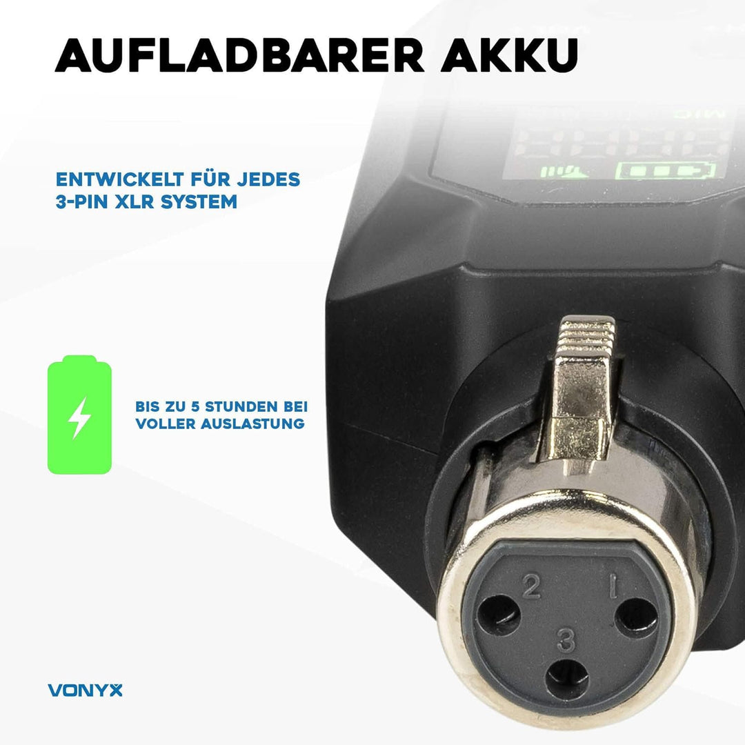 Power Dynamics WAT200 – XLR Funk Sender Empfänger für Mikrofon Kabellos, 70m Reichweite, Wireless Fu