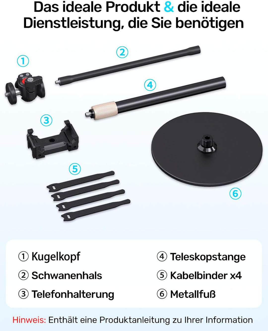 Webcam-Stativ für Schreibtisch, verbessertes Gänsehals-Webcam-Tripod & 360°-Drehkopf mit 1/4"-Gewind