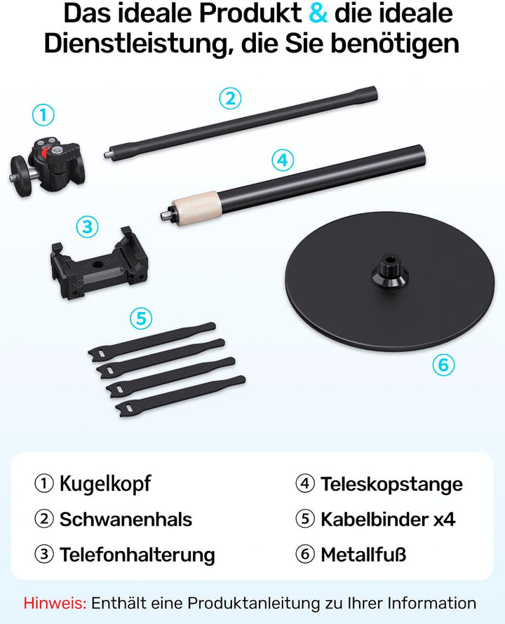 Webcam-Stativ für Schreibtisch, verbessertes Gänsehals-Webcam-Tripod & 360°-Drehkopf mit 1/4"-Gewind